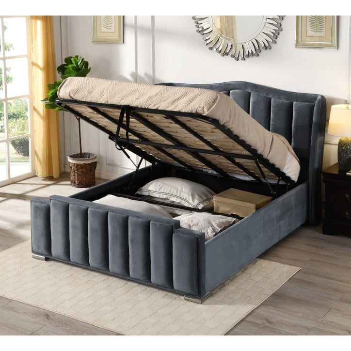 Aria Bed Ottoman Grey - Double