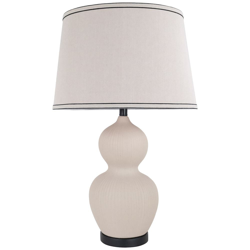 IVORY CERAMIC LAMP WITH OATMEAL & BLACK SHADE - 70cm