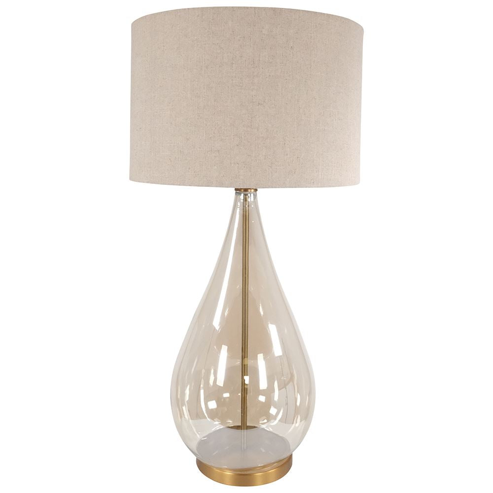 AMBER GLASS TEARDROP TABLE LAMP - 92cm