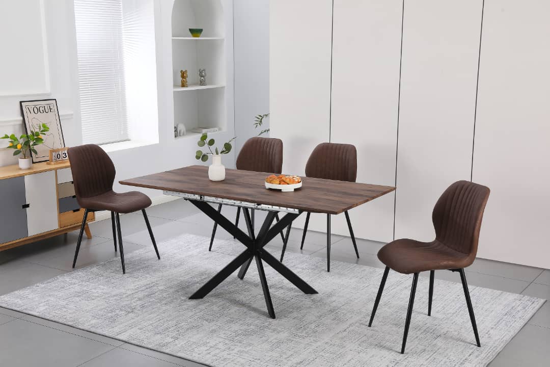 Epsom Dark Oak 1.2m/1.6m + 4 Lyra Chairs Brown PU