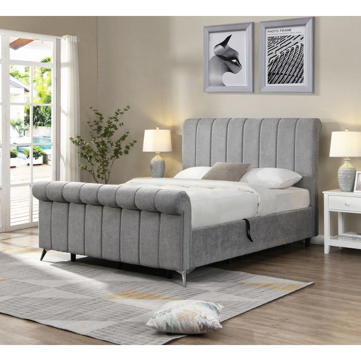 Marlow Sleigh Bed Ottoman Grey - King Size