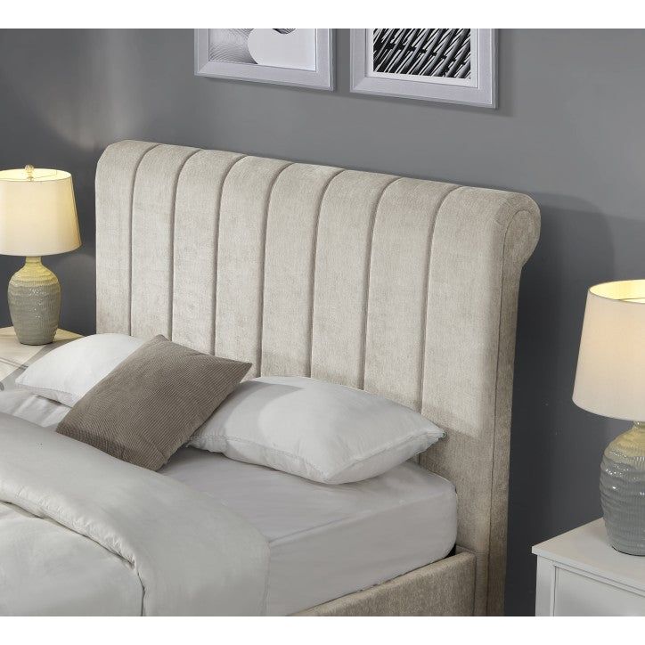 Marlow Sleigh Bed Ottoman Beige - King Size