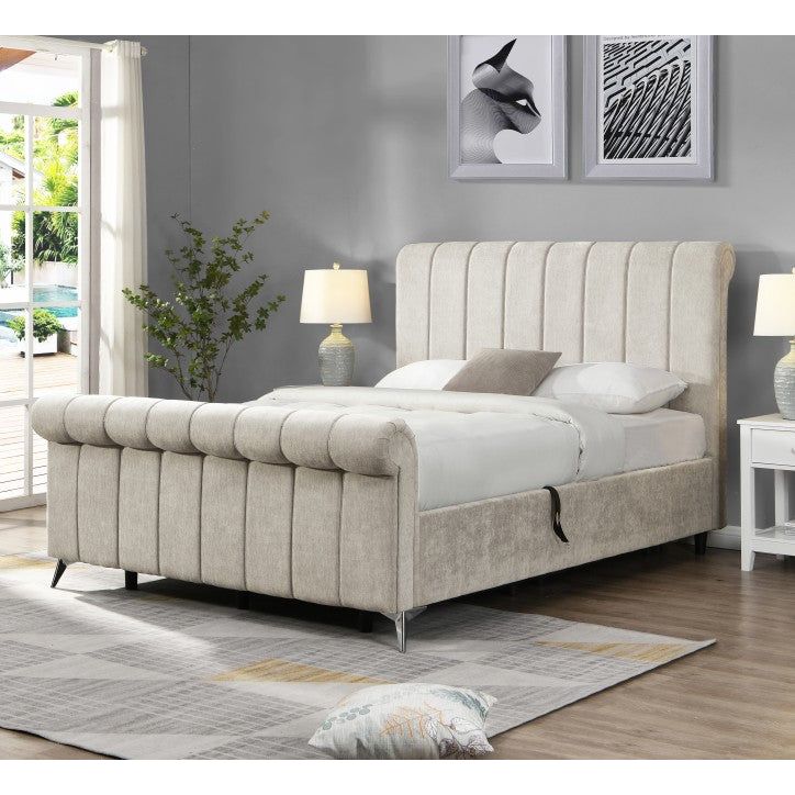 Marlow Sleigh Bed Ottoman Beige - King Size