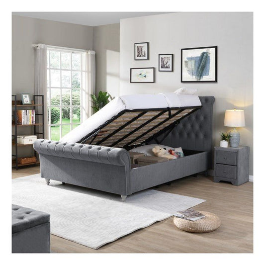 Dione Sleigh Bed Ottoman Grey - Double