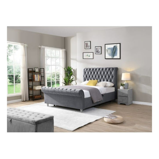 Dione Sleigh Bed Ottoman Grey - King Size