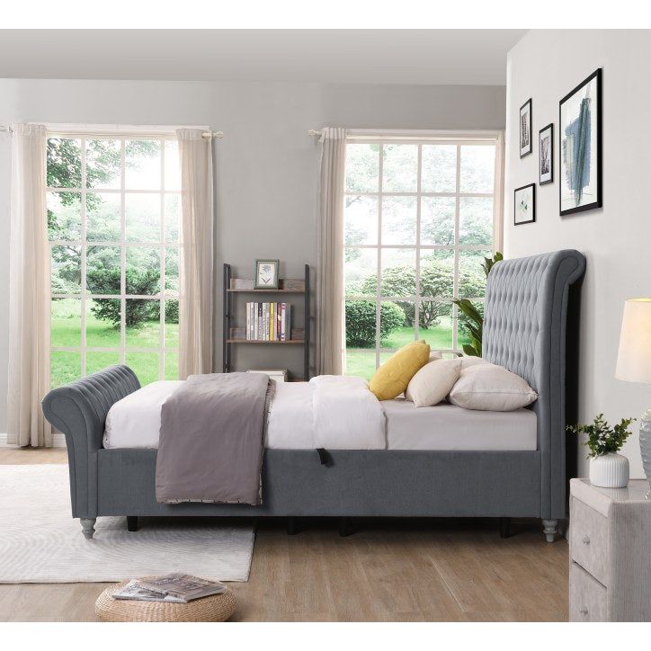 Dione Sleigh Bed Ottoman Grey - King Size