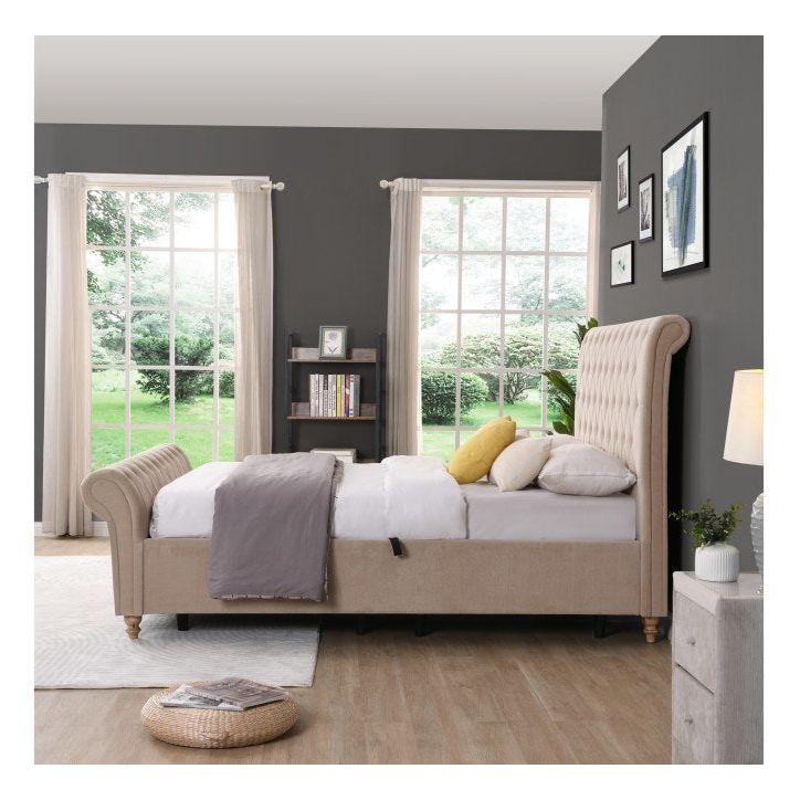 Dione Sleigh Bed Ottoman Mink - King Size