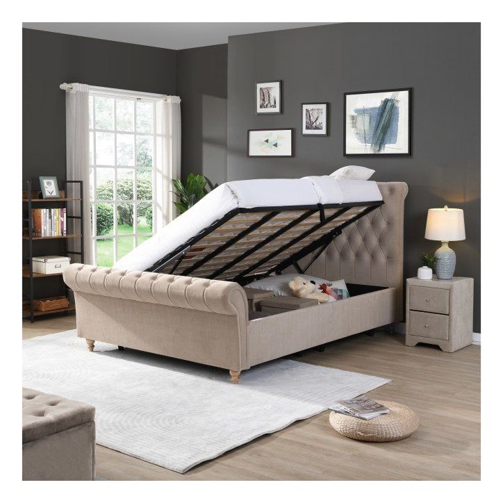 Dione Sleigh Bed Ottoman Mink - King Size