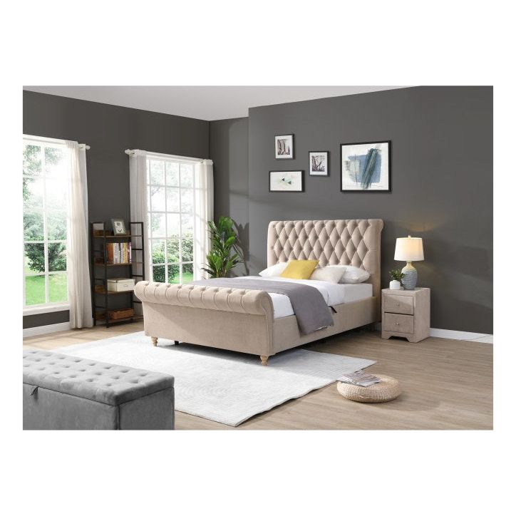 Dione Sleigh Bed Ottoman Mink - King Size