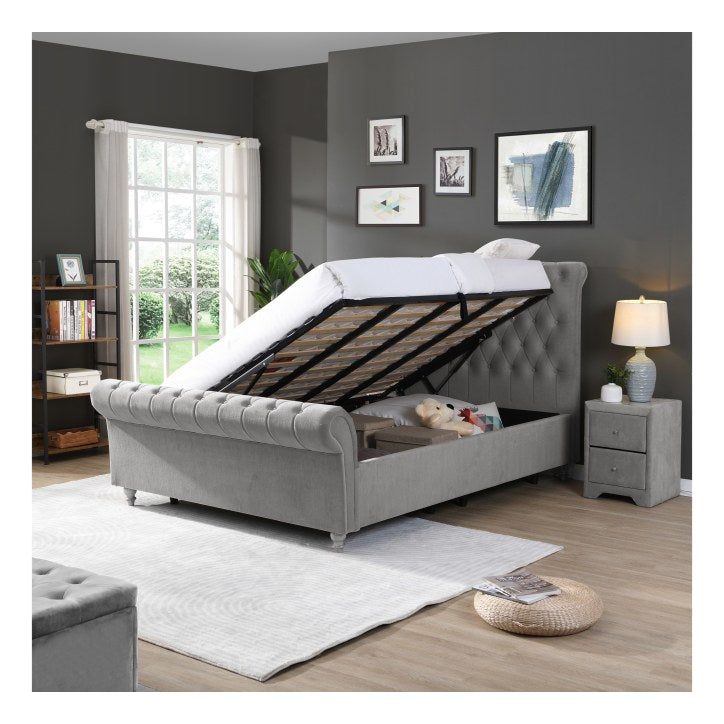 Dione Sleigh Bed Ottoman Silver - Double