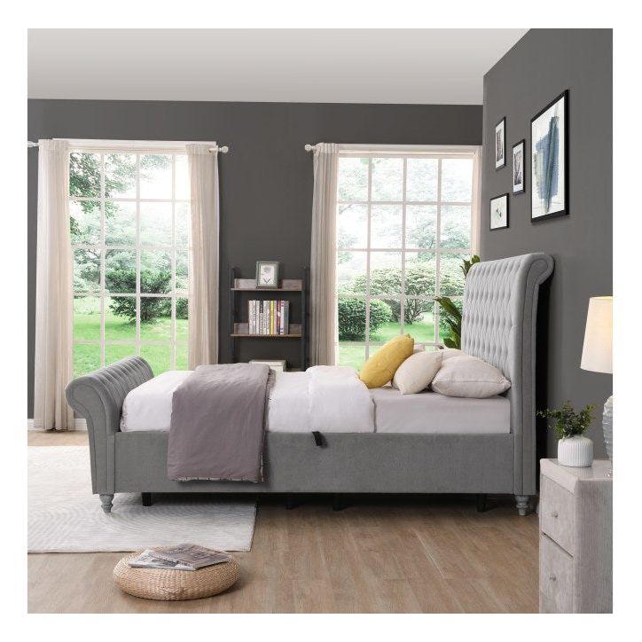 Dione Sleigh Bed Ottoman Silver - King Size