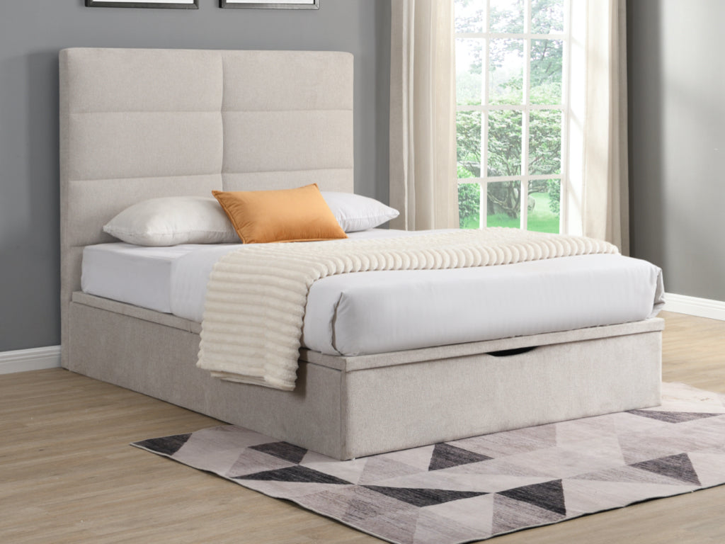 Jessica Gas Lift  Double Bed Frame   - Beige Fabric