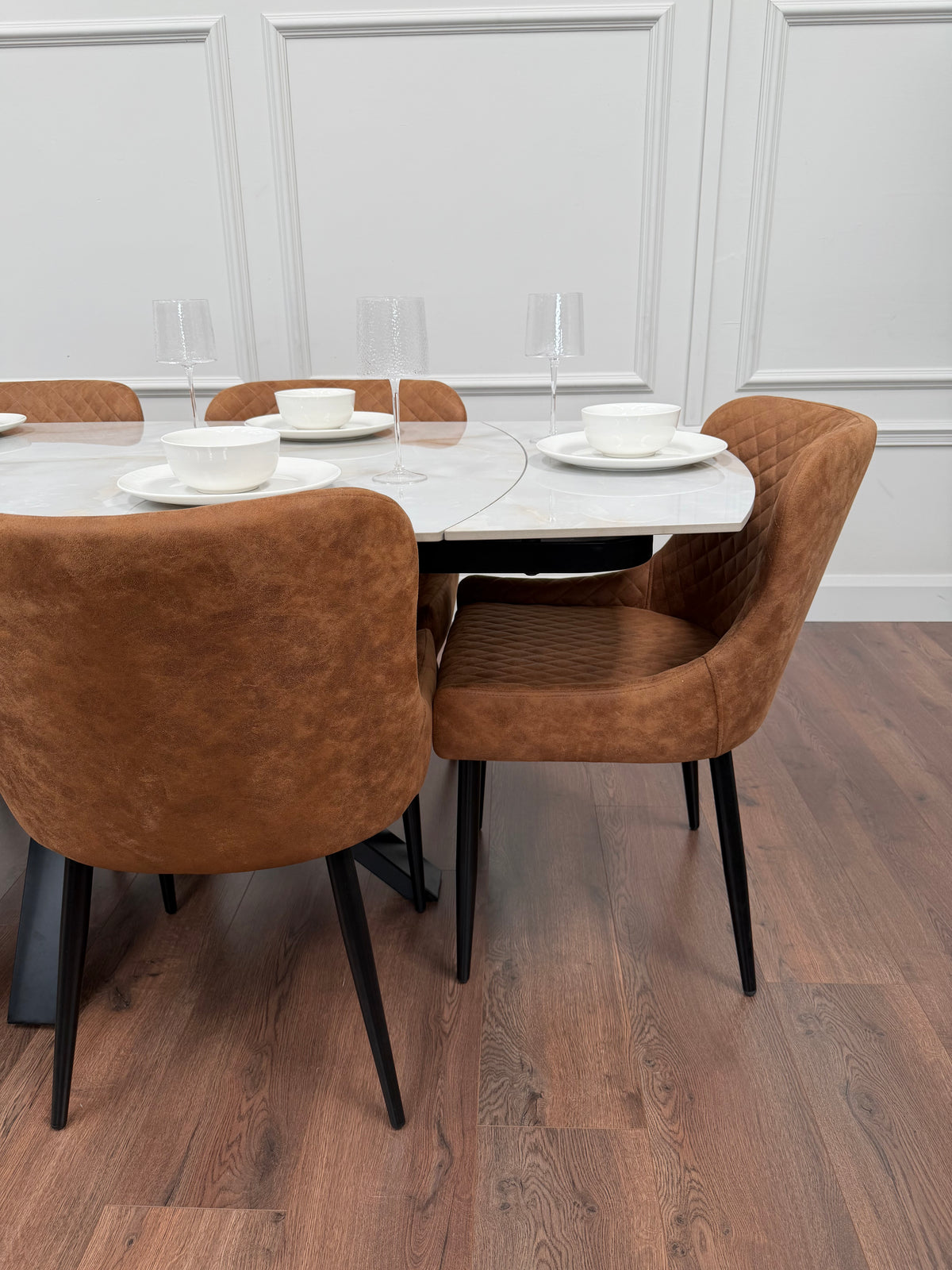 Positano Sintered Stone Dining Set + 6 Tan Diamond Chairs