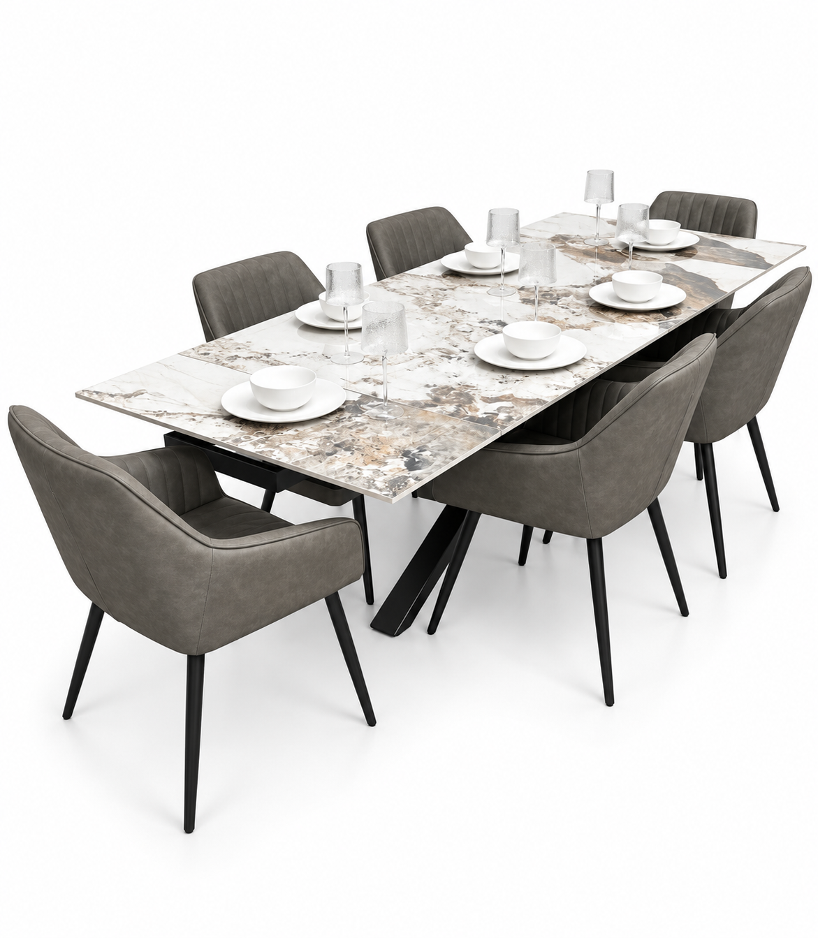 Sorrento Extending Sintered Stone Dining Set + 6 EZ Grey Chairs