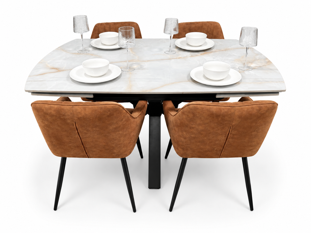 Positano Extending Sintered Stone Dining Set + 6 EZ Tan Suede Chairs