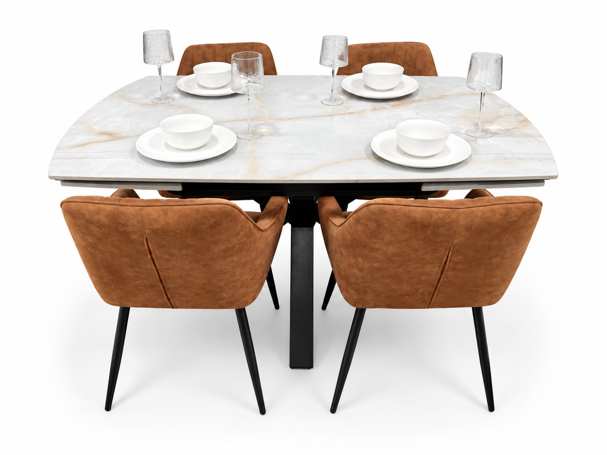 Positano Extending Sintered Stone Dining Set + 6 EZ Tan Suede Chairs