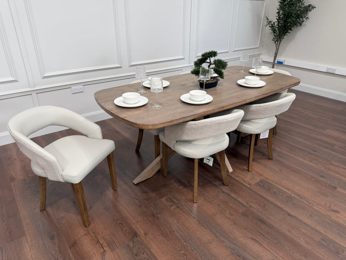 Ashley 2.1m Table + 6 Willow Cream Chairs