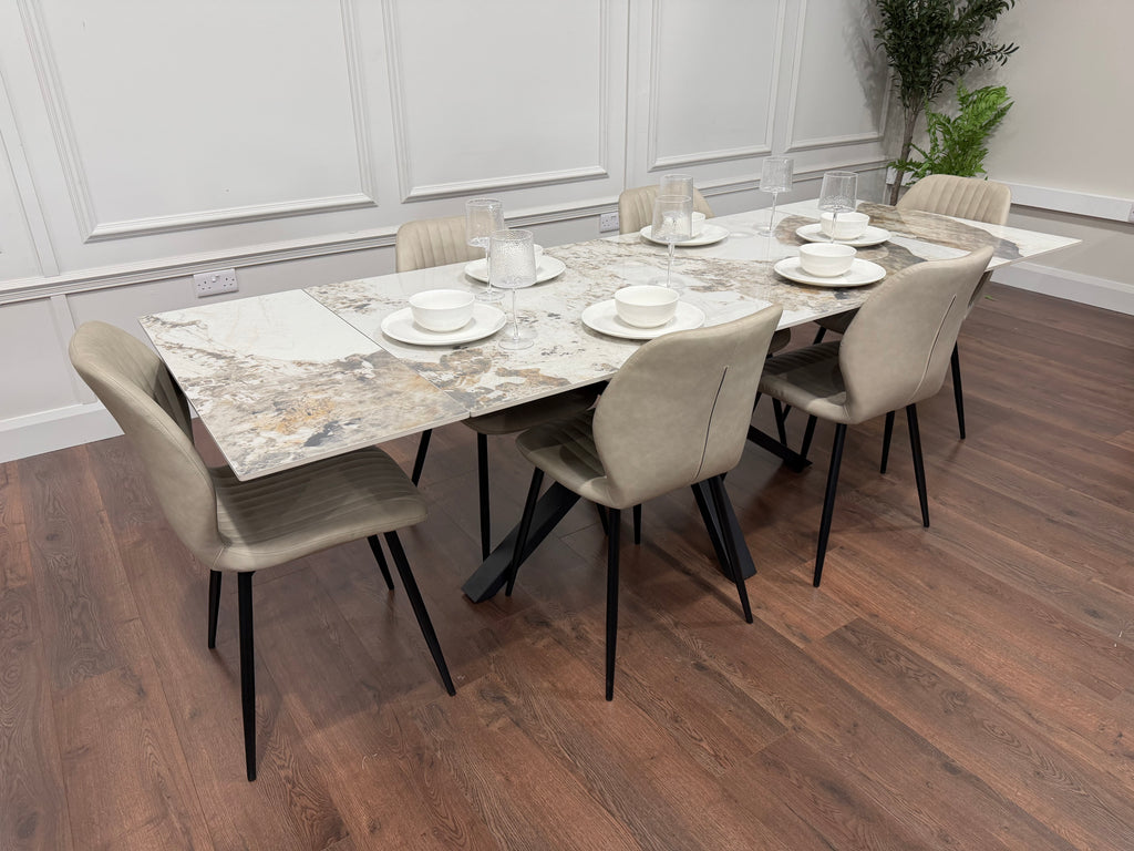 Sorrento Extending Sintered Stone Dining Set + 6 Lyra Taupe Chairs