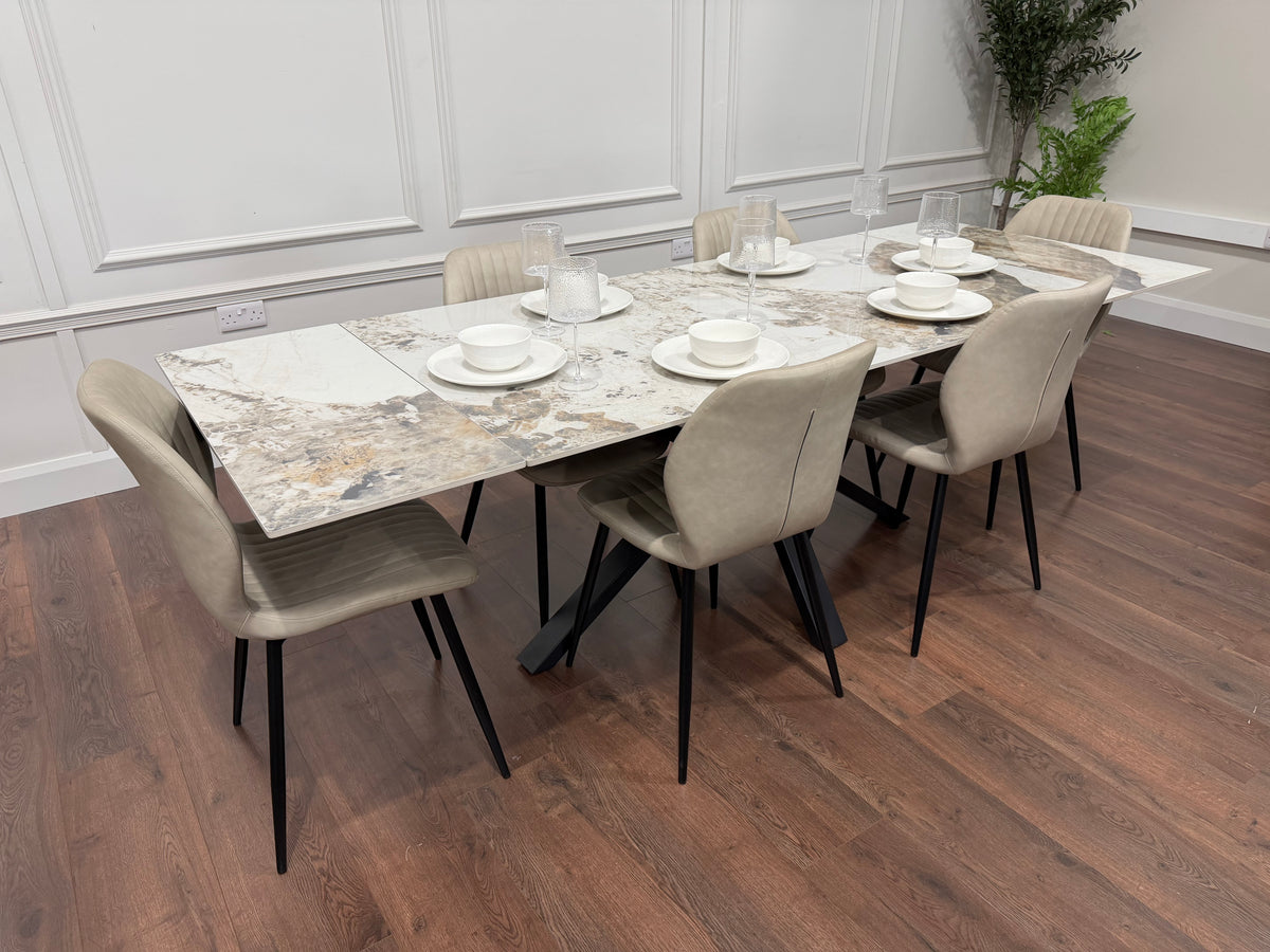 Sorrento Extending Sintered Stone Dining Set + 6 Lyra Taupe Chairs