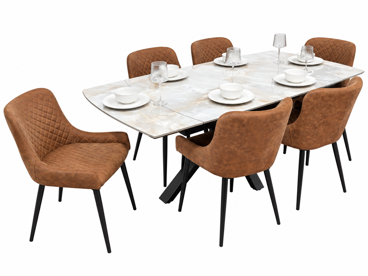 Positano Sintered Stone Dining Set + 6 Tan Diamond Chairs