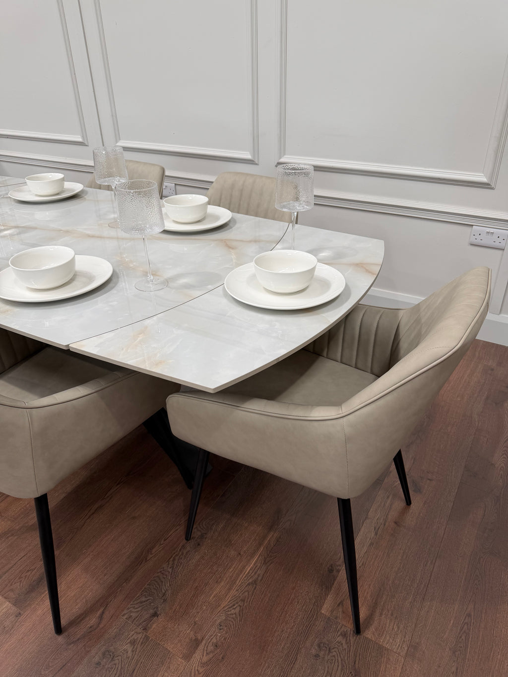 Positano Extending Sintered Stone Dining Set + 6 EZ Taupe PU Chairs