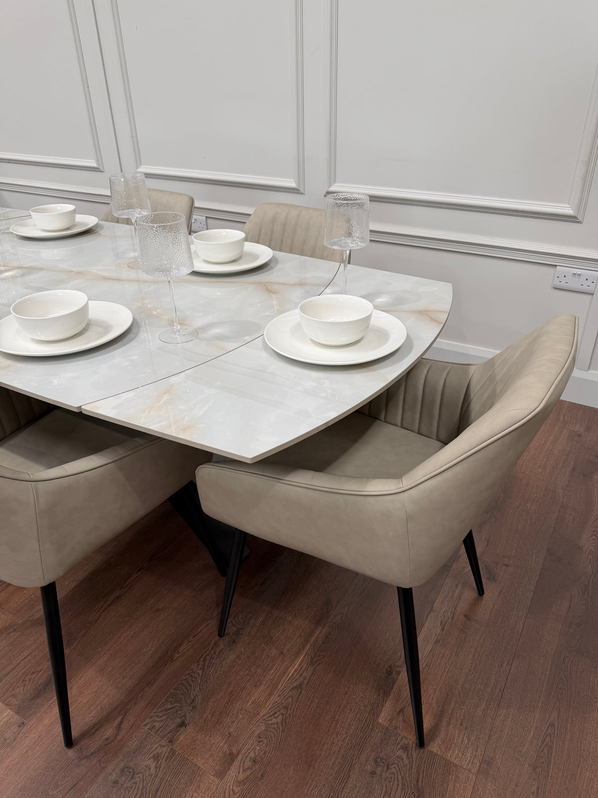 Positano Extending Sintered Stone Dining Set + 6 EZ Taupe PU Chairs