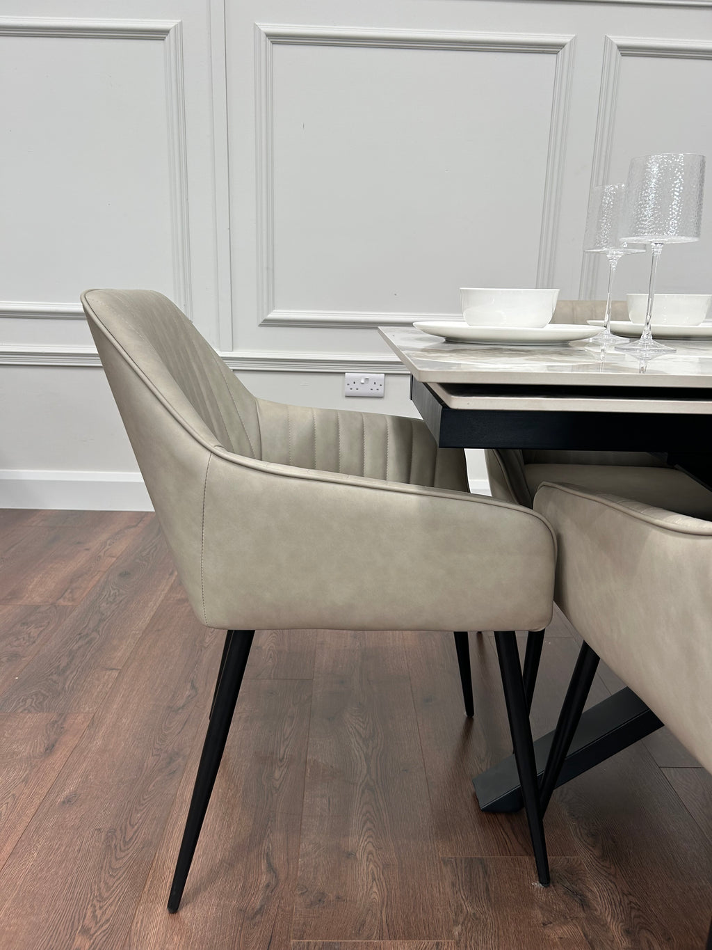 Sorrento Extending Sintered Stone Dining Set + 6 EZ Taupe Chairs