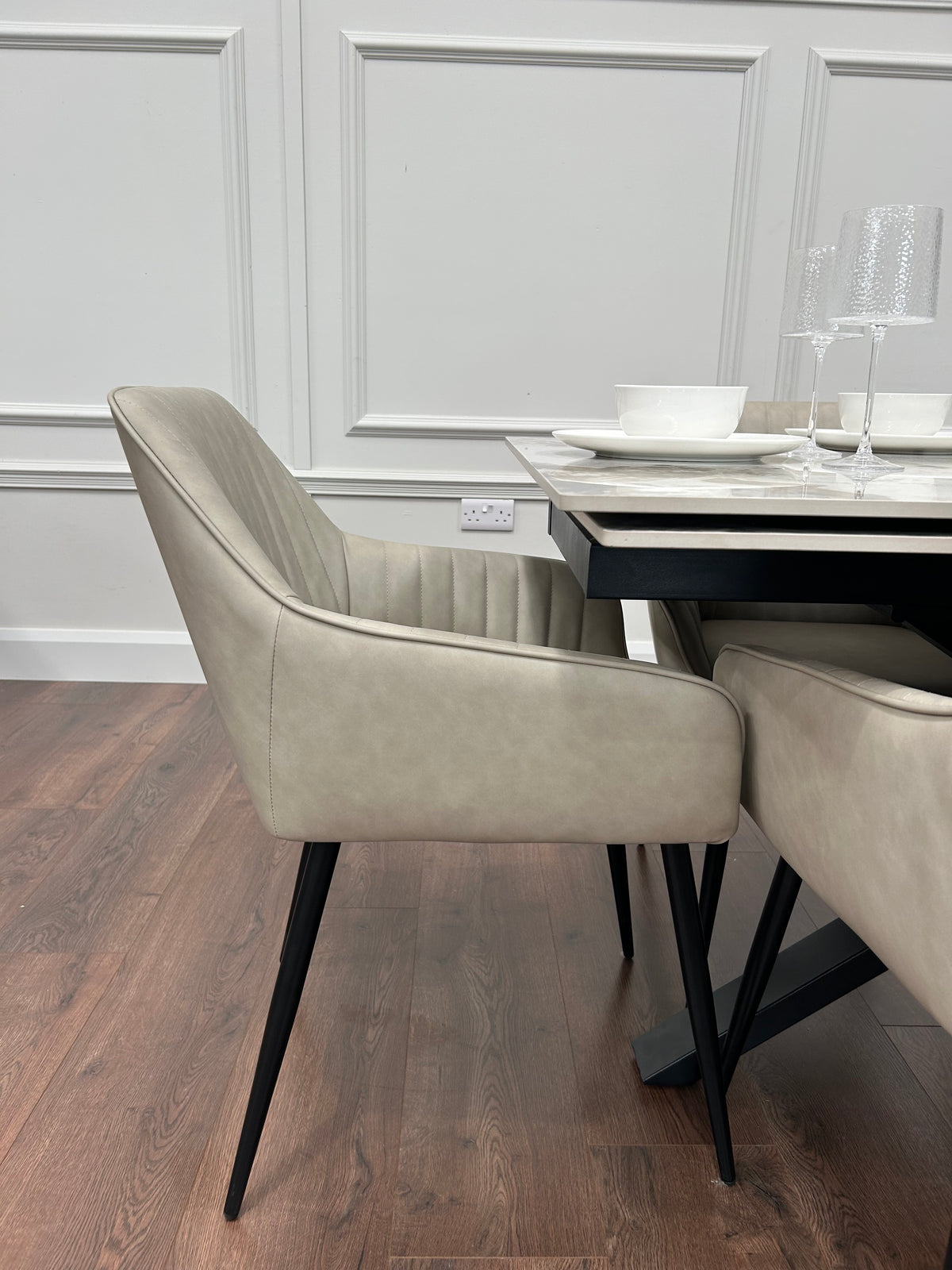 Sorrento Extending Sintered Stone Dining Set + 6 EZ Taupe Chairs