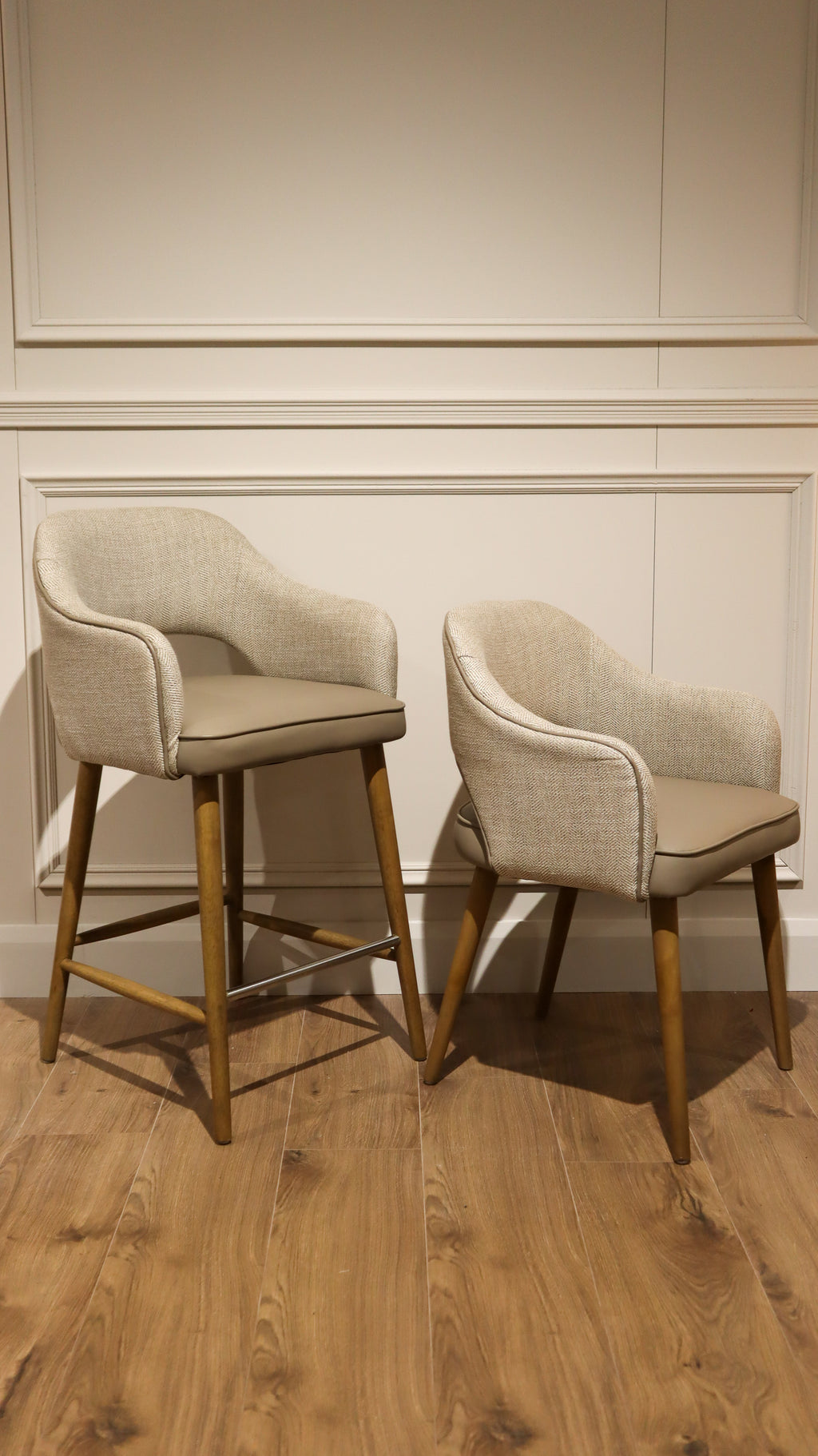 Pisa  Bar Stool - Herringbone Fabric/ Taupe Leather