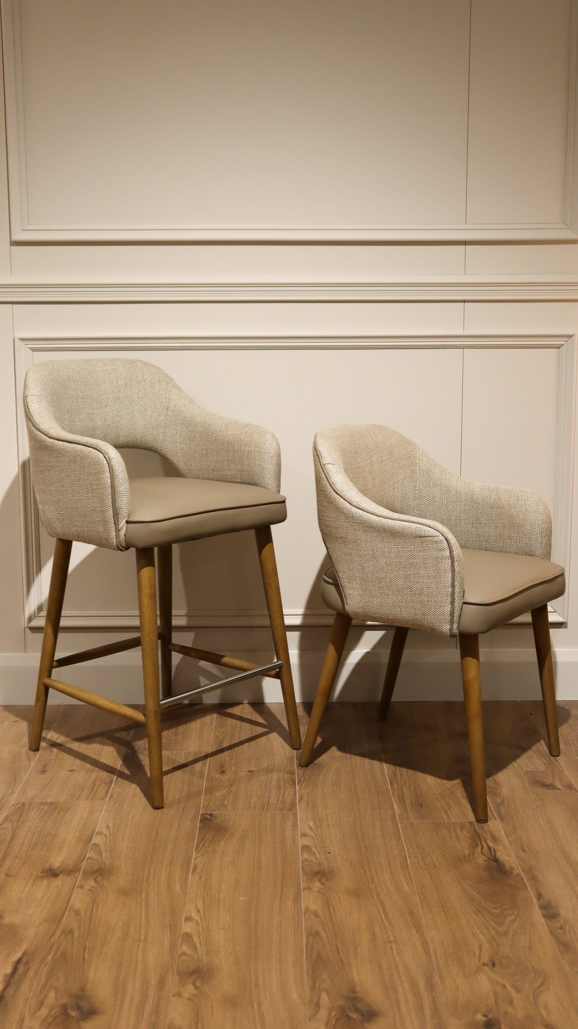 Pisa  Bar Stool - Herringbone Fabric/ Taupe Leather