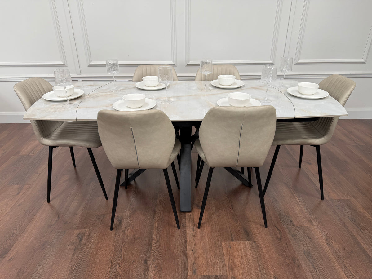 Positano Extending Sintered Stone Dining Table 140-200cm + 6 Lyra Taupe Chairs