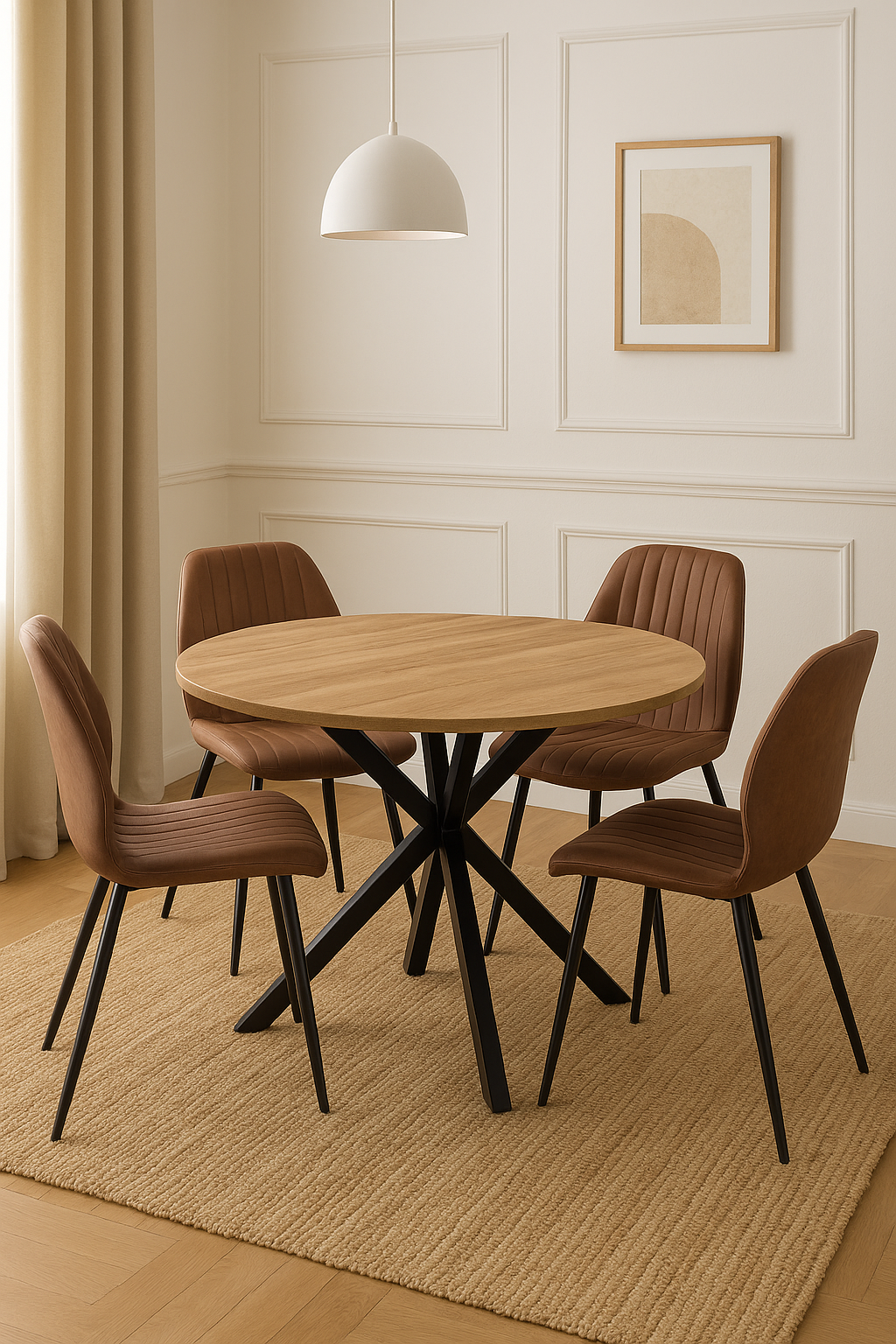 Epsom Rustic Oak 1.2m + 4 Lyra Brown PU