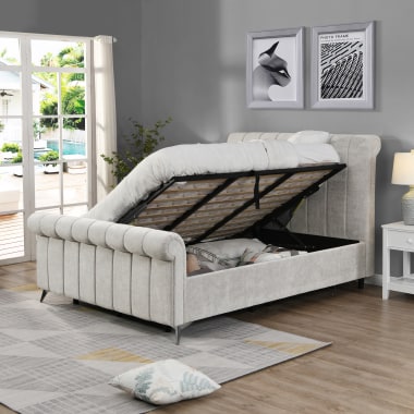 Marlow Sleigh Bed Ottoman Beige - King Size