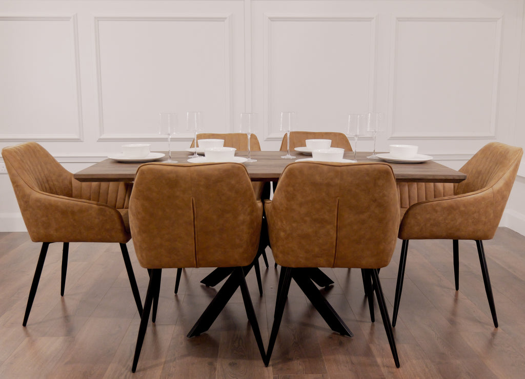Epsom Dark Oak 1.6m + 6 EZ Chairs Tan Suede