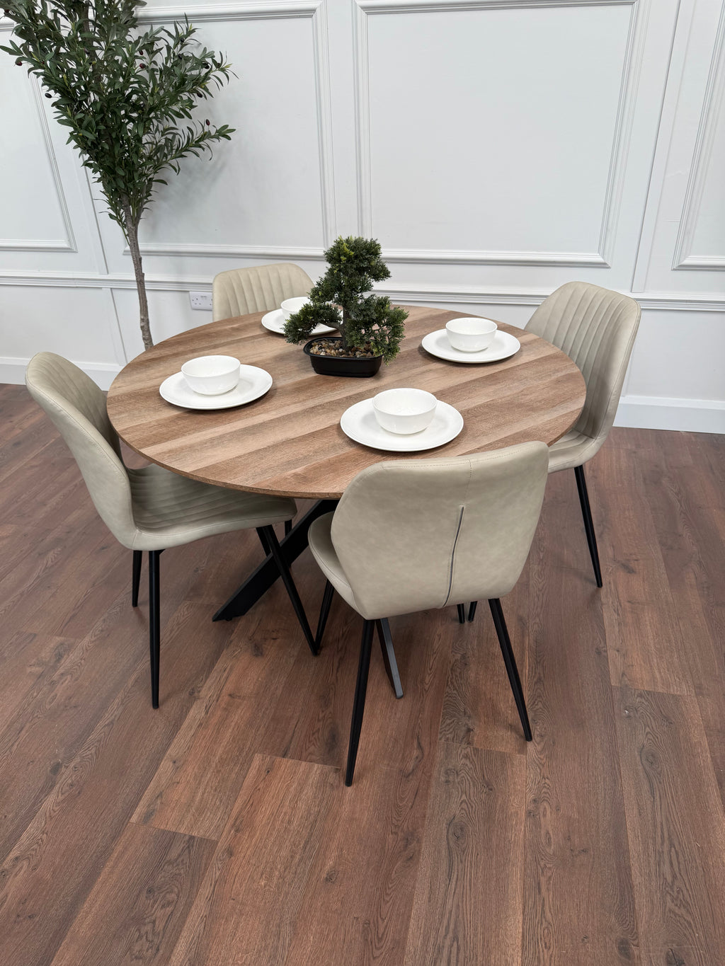 Epsom Rustic Oak 1.2m + 4 Lyra Taupe PU