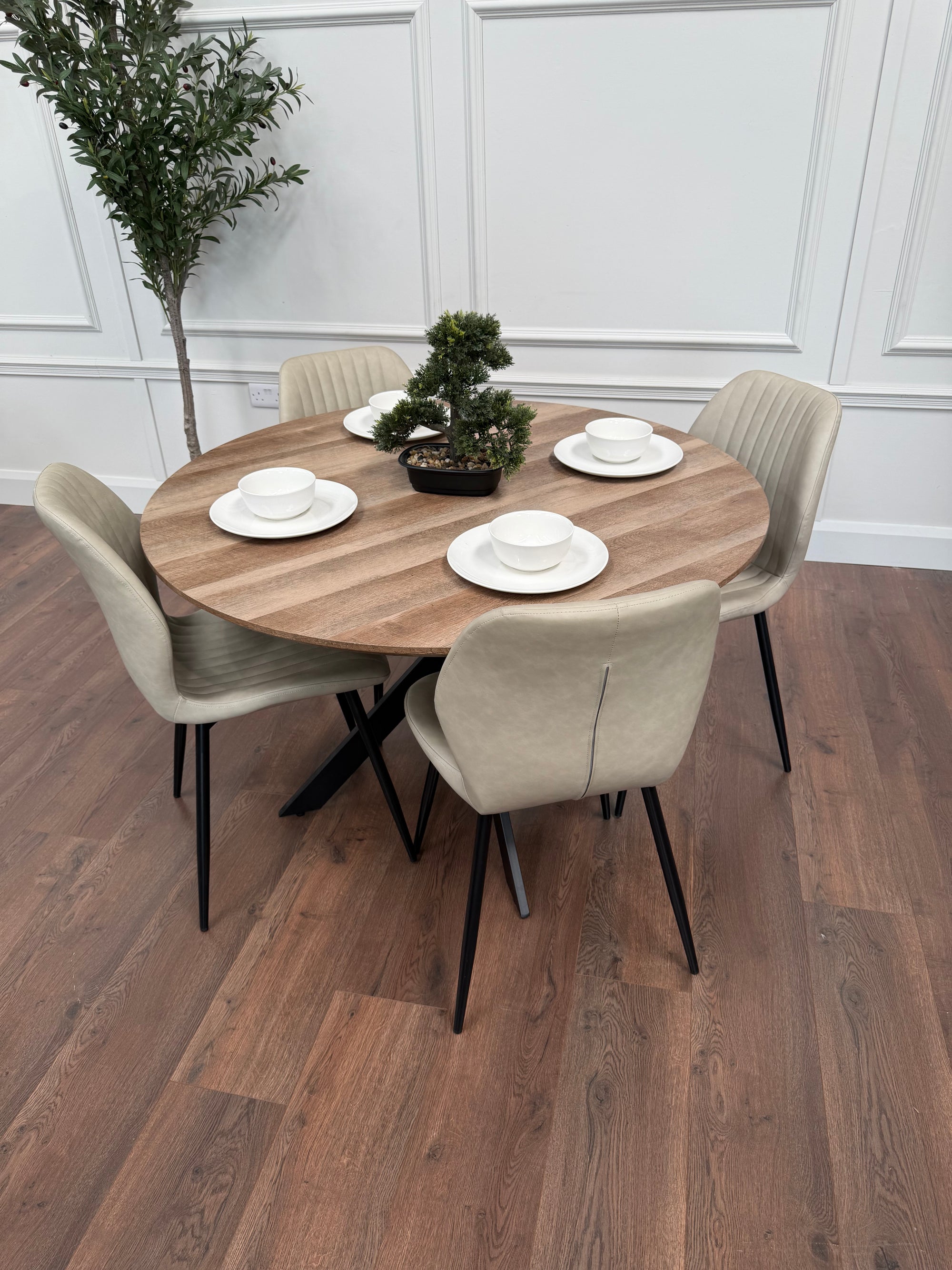 Epsom Rustic Oak 1.2m + 4 Lyra Taupe PU