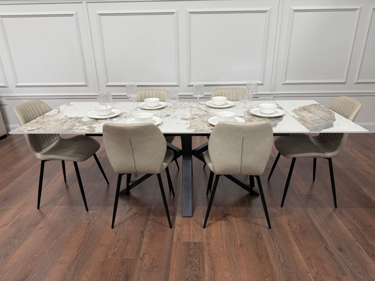 Sorrento Extending Sintered Stone Dining Set + 6 Lyra Taupe Chairs