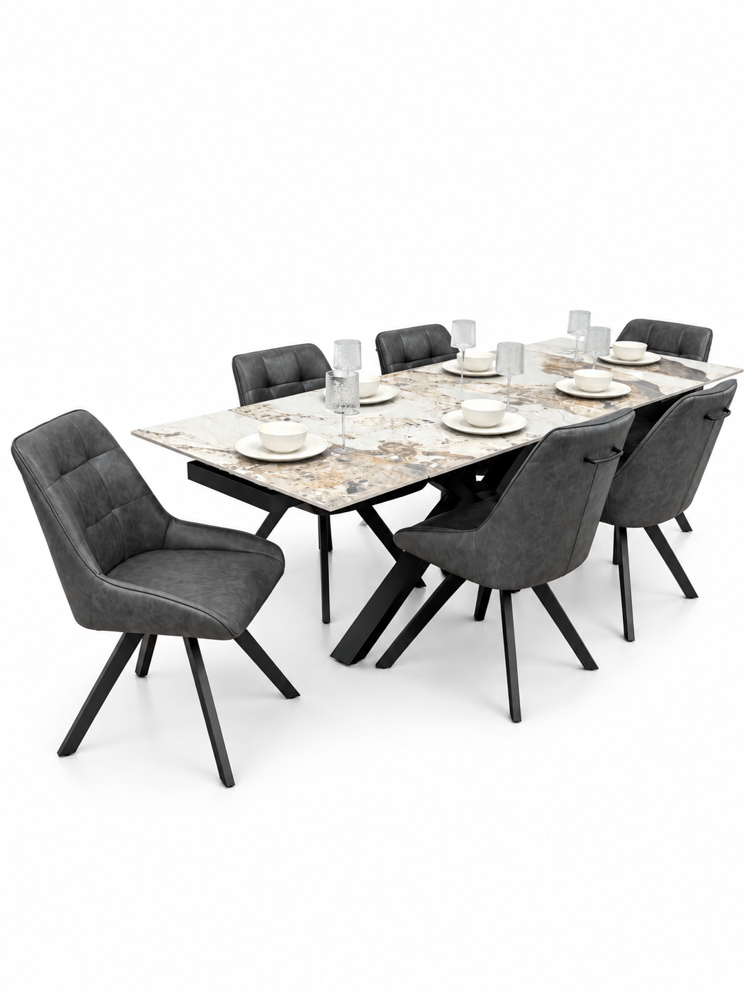 Sorrento Extending Sintered Stone Dining Table & Pedro Charcoal  Chairs