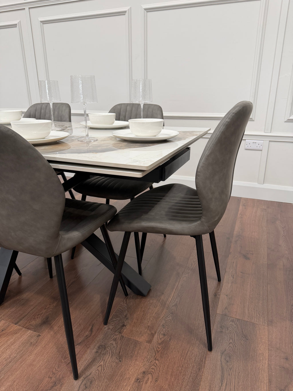 Sorrento Extending Sintered Stone Dining Set + 6 Lyra Grey Chairs