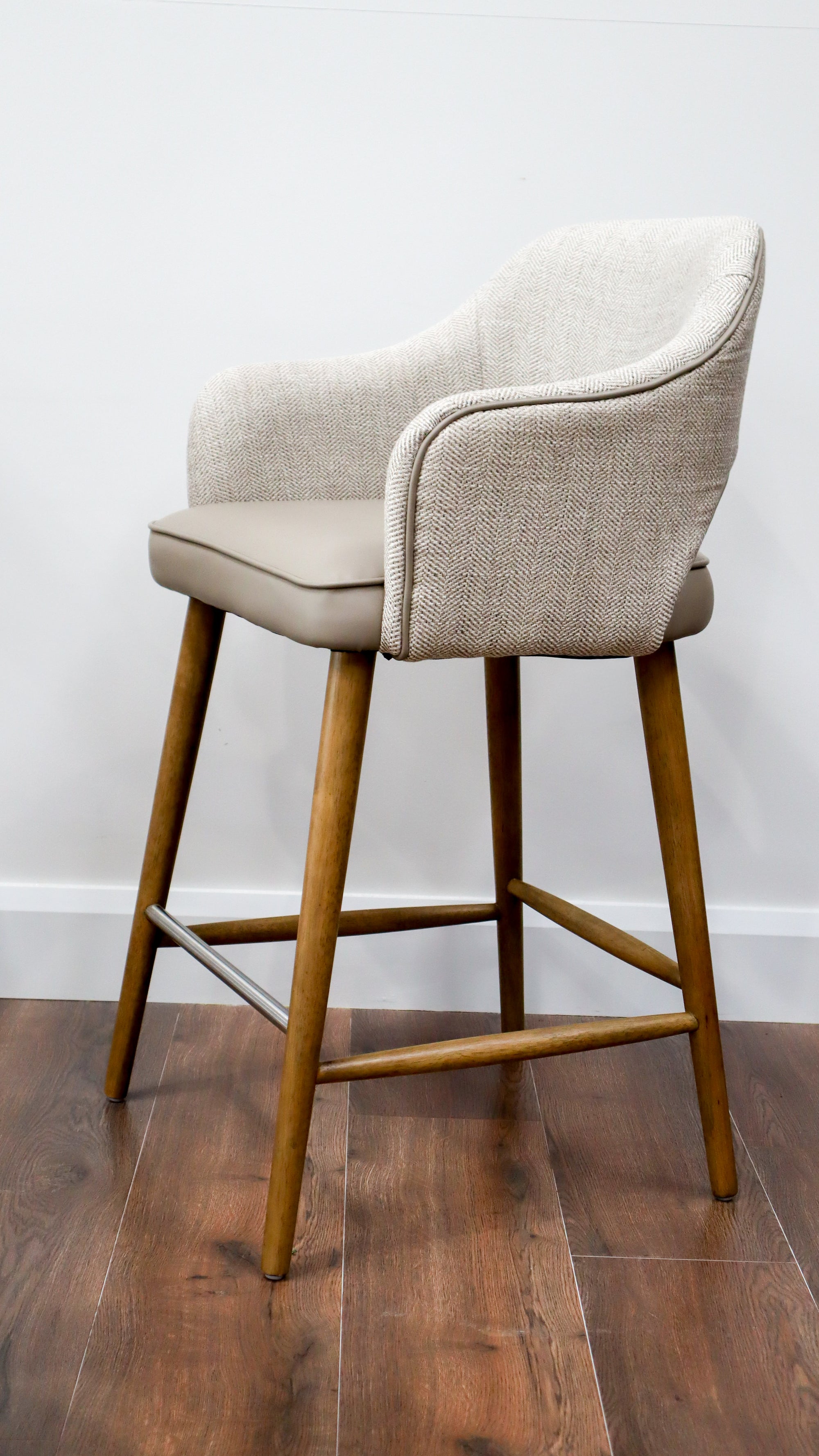 Pisa  Bar Stool - Herringbone Fabric/ Taupe Leather
