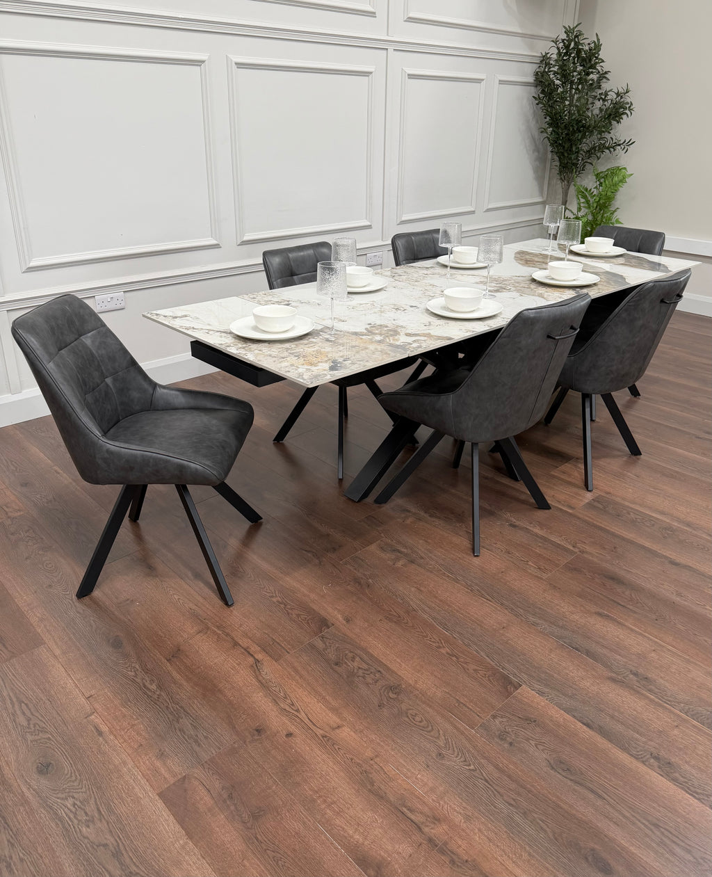 Sorrento Extending Sintered Stone Dining Table & Pedro Charcoal  Chairs