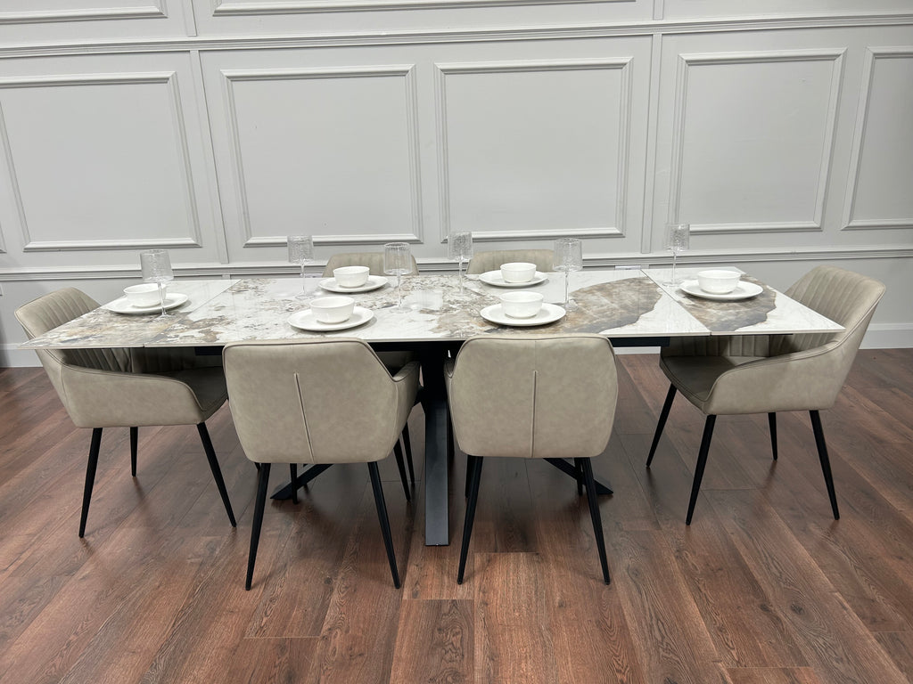 Sorrento Extending Sintered Stone Dining Set + 6 EZ Taupe Chairs