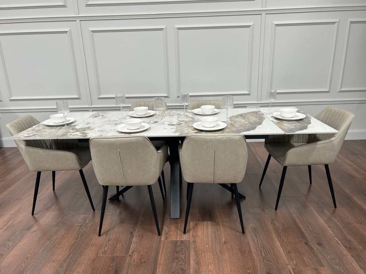 Sorrento Extending Sintered Stone Dining Set + 6 EZ Taupe Chairs