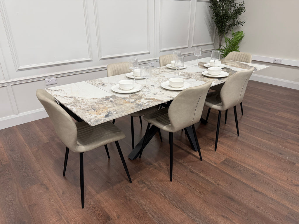 Sorrento Extending Sintered Stone Dining Set + 6 Lyra Taupe Chairs