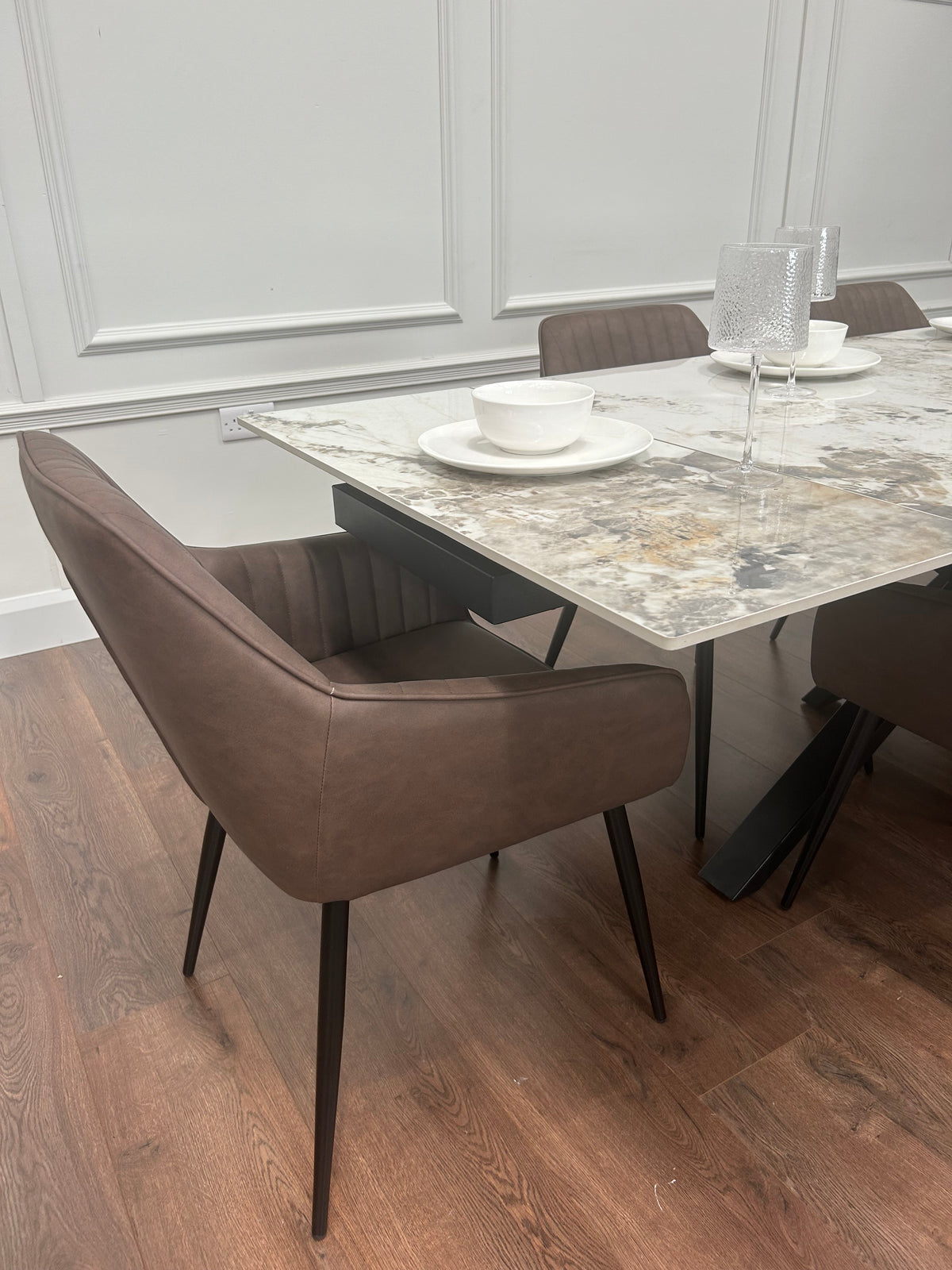 Sorrento Extending Sintered Stone Dining Set + 6 EZ Brown Chairs