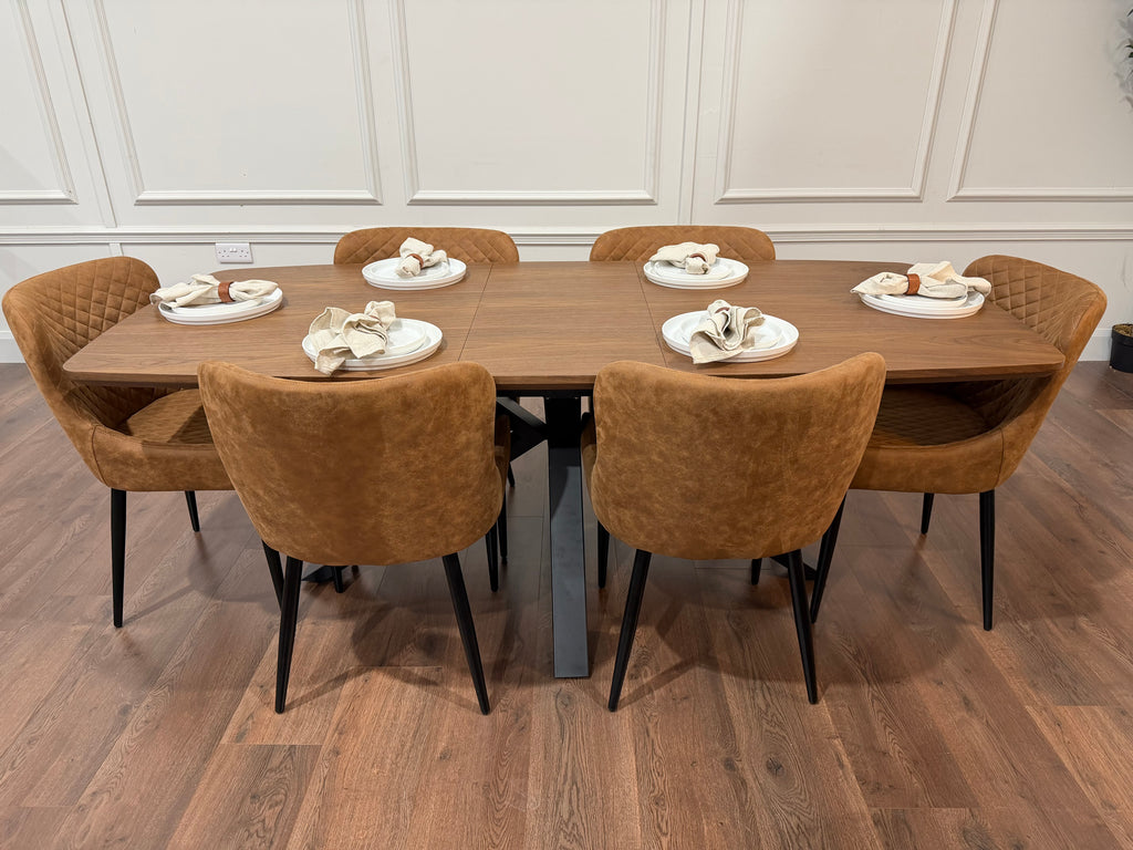 New York walnut extending dining table with 6 Diamond tan suede chairs - photo 5