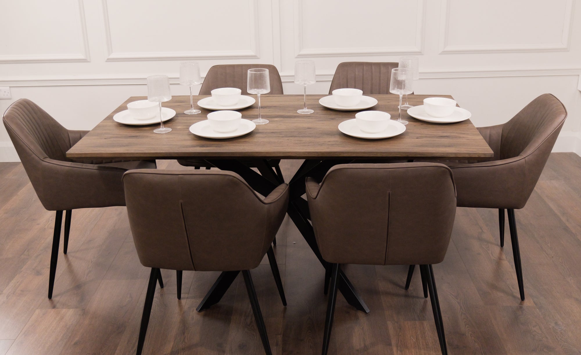 Epsom 1.6m Dark + 6 EZ Brown PU Chairs
