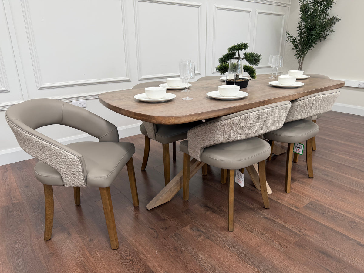 Ashley 2.1m Solid Oak Dining Set with 6 Willow Taupe Chairs