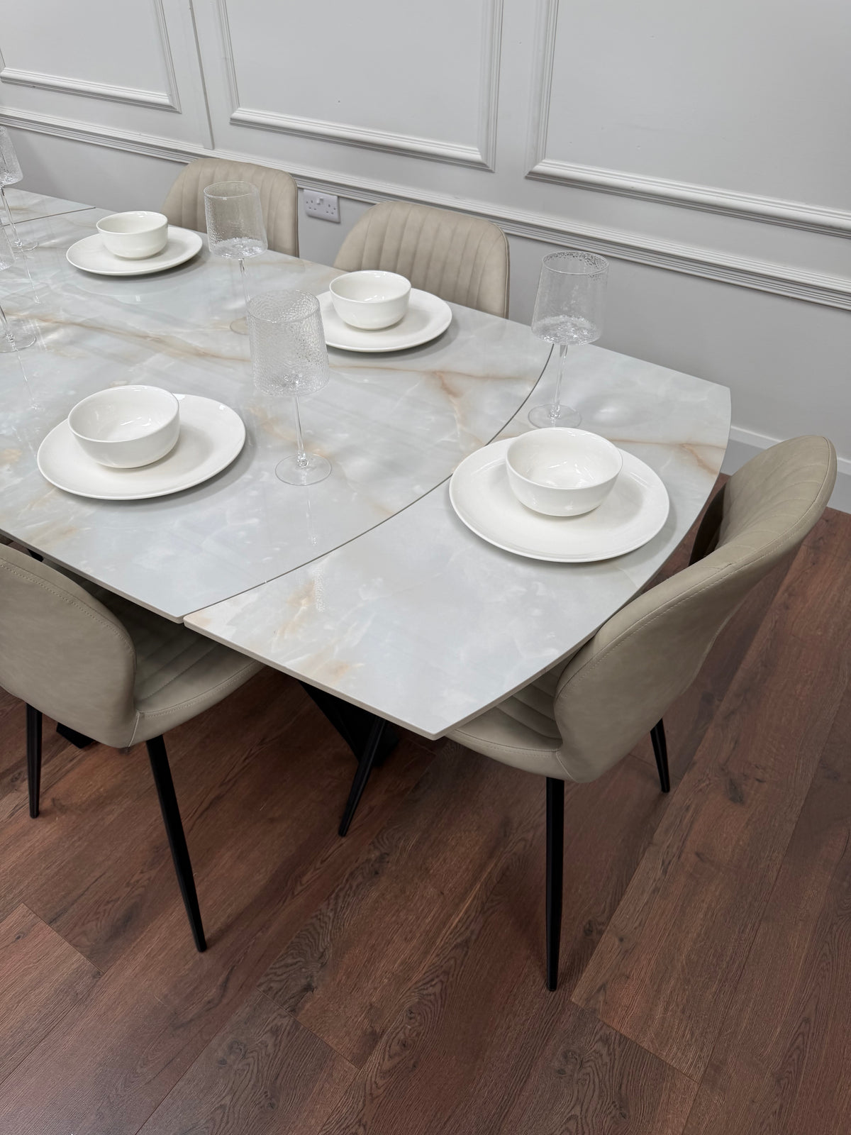 Positano Extending Sintered Stone Dining Table 140-200cm + 6 Lyra Taupe Chairs