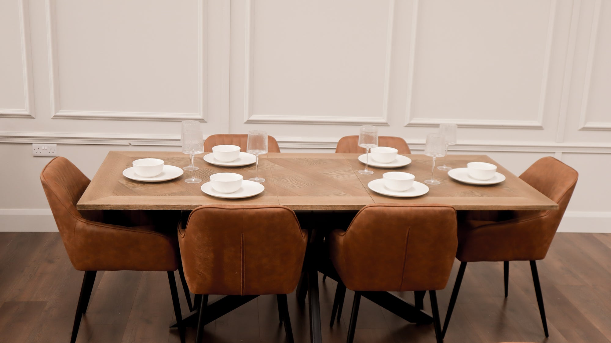 Peyton 1.6m/2m + 6 EZ Tan Suede PU Chairs